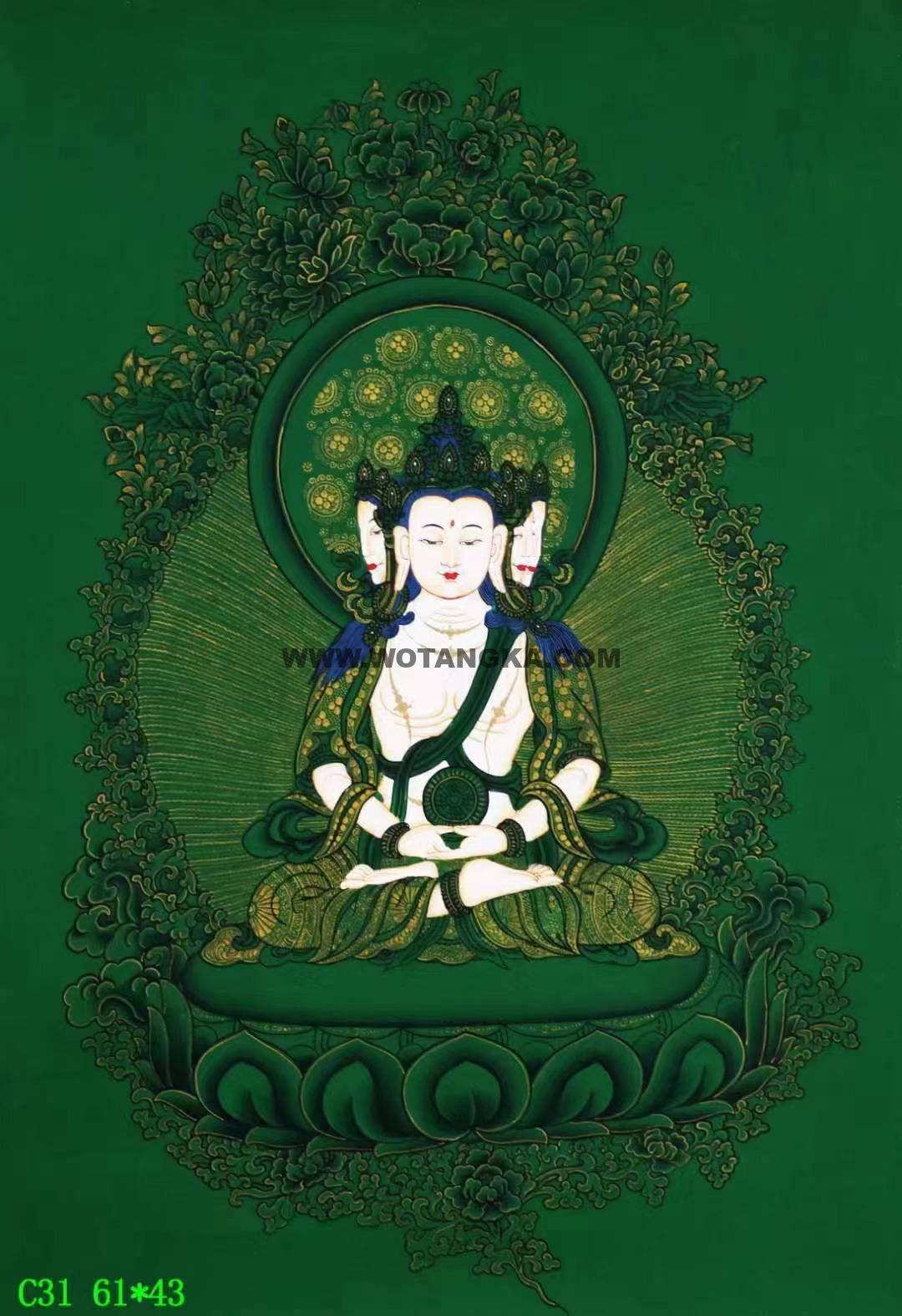 编号138-205630:绿金唐卡-四面大日如来(61*43CM左右)
