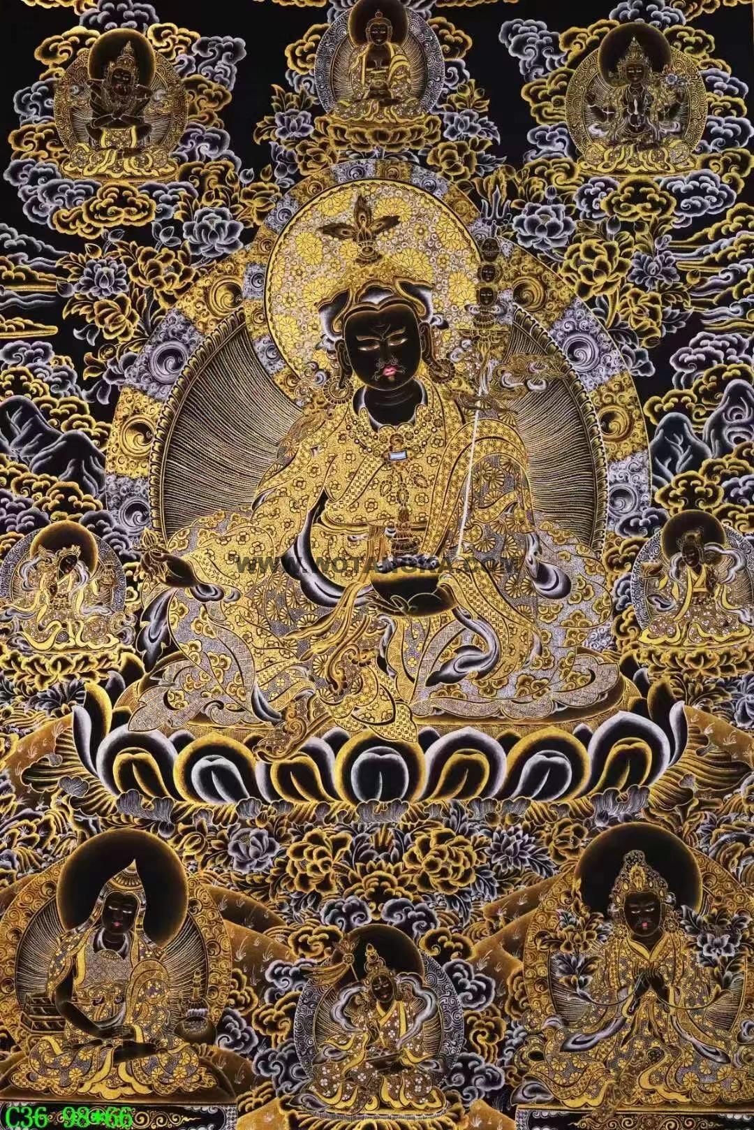 编号138-211195:黑金唐卡-莲花生大士(98*66CM左右)