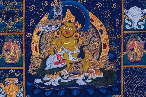 编号138-219159：彩绘唐卡-财宝天王（75*50CM左右）