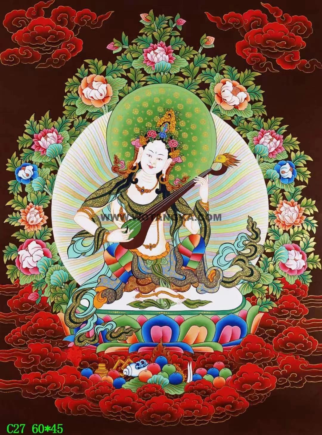 编号138-271787:彩绘唐卡-妙音天女(60*45CM左右)