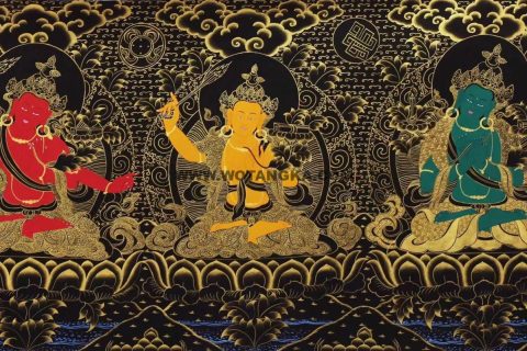 编号138-279135：黑金唐卡-文殊菩萨·五部文殊（100*300CM左右）