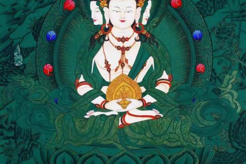 编号138-293253：绿金唐卡-四面大日如来（60*45CM左右）
