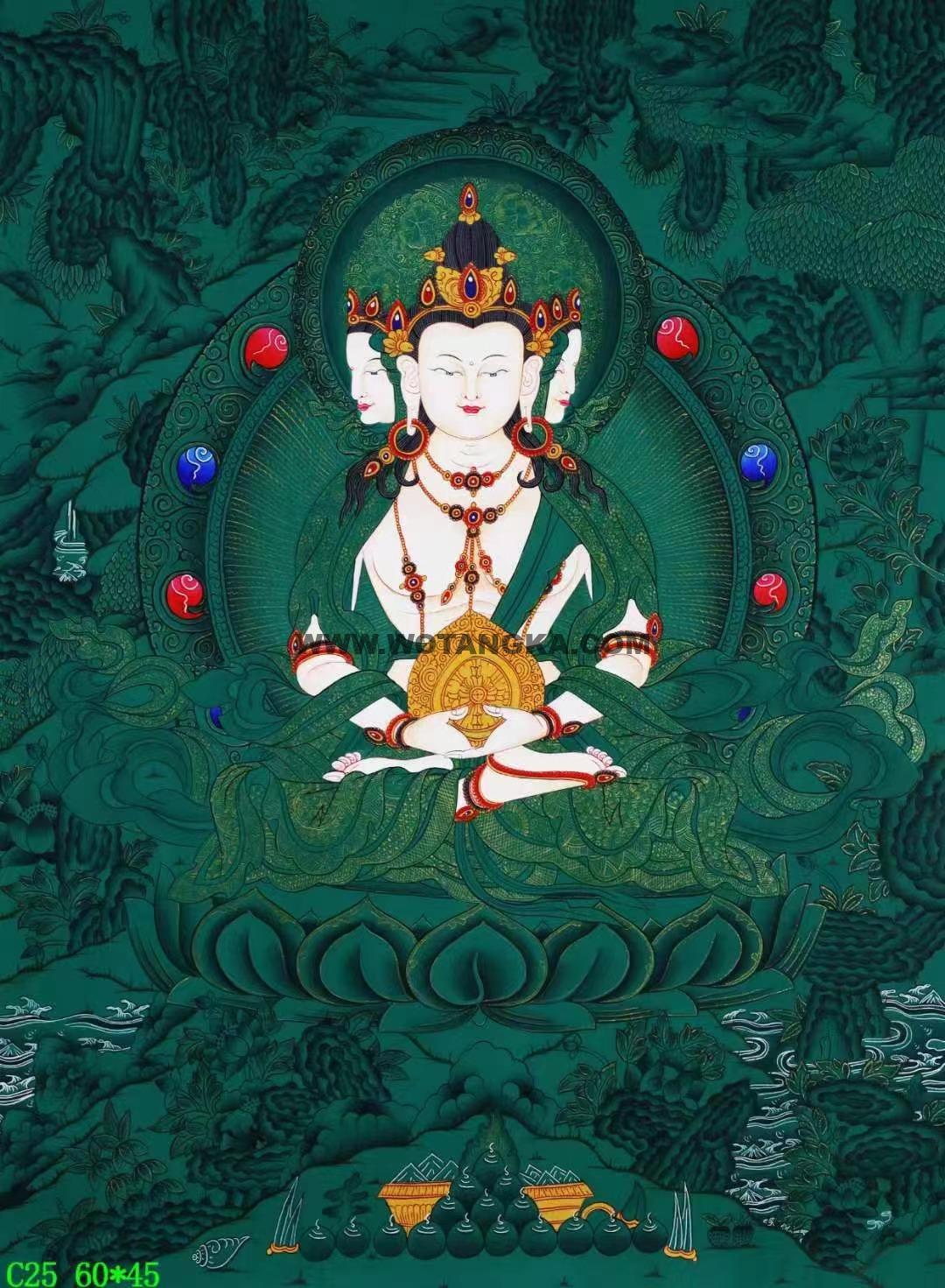 编号138-293253:绿金唐卡-四面大日如来(60*45CM左右)