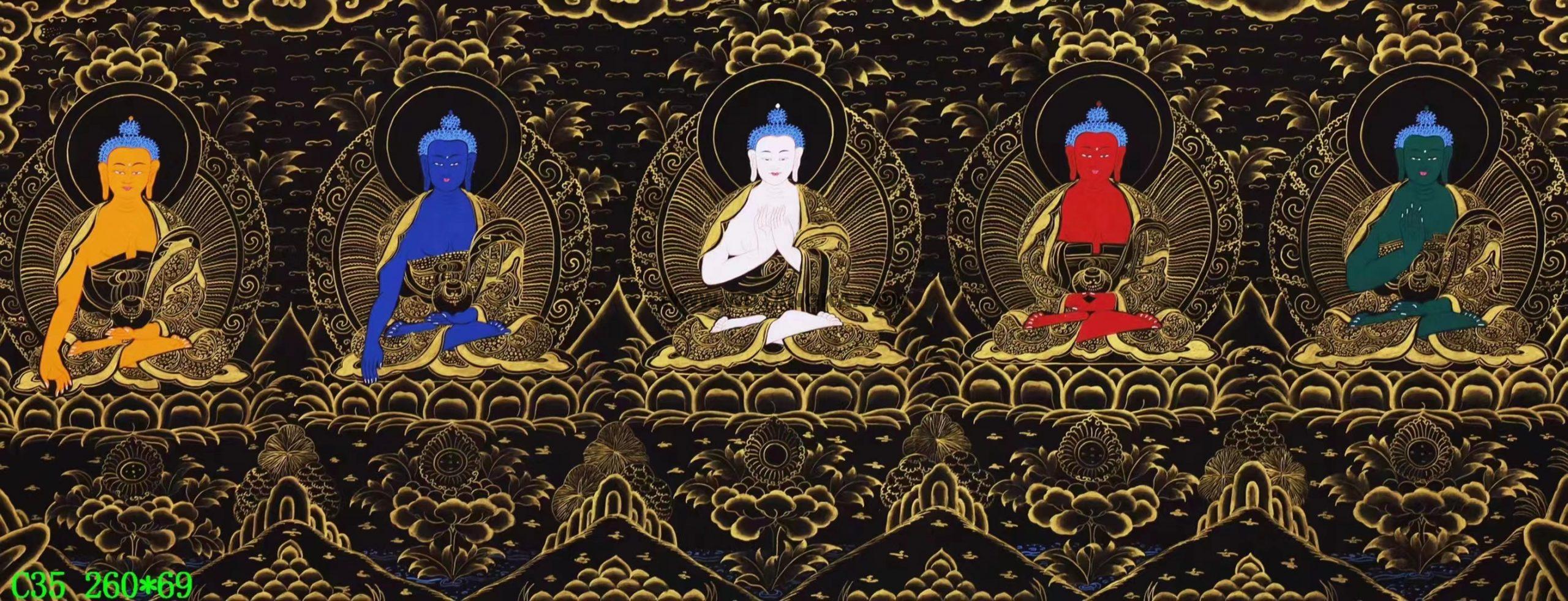 编号138-330085:黑金唐卡-五方佛(69*260CM左右)