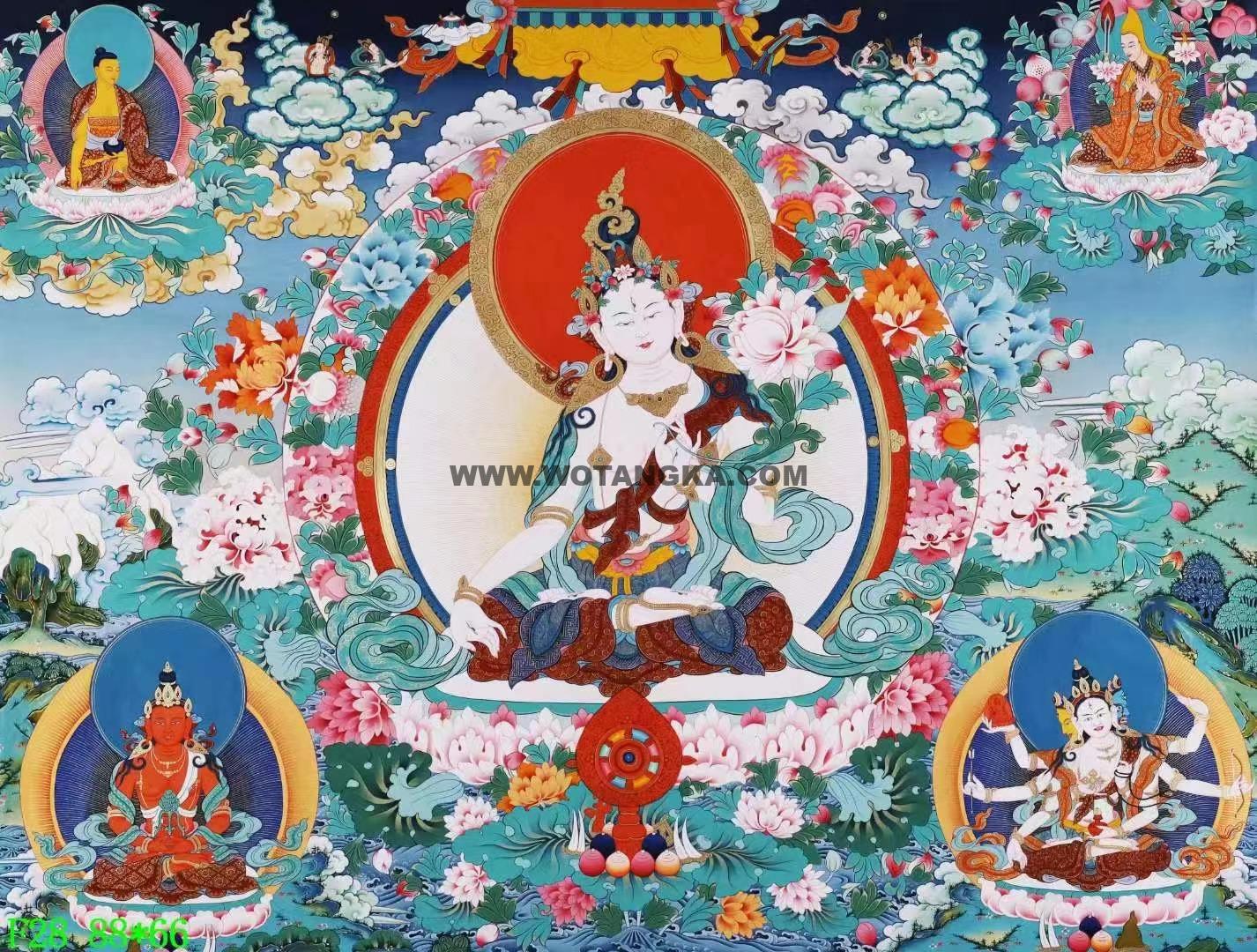编号138-409143:彩绘唐卡-白度母·长寿三尊(66*88CM左右)