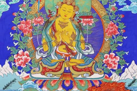 编号138-432235：彩绘唐卡-文殊菩萨·三怙主（70*50CM左右）