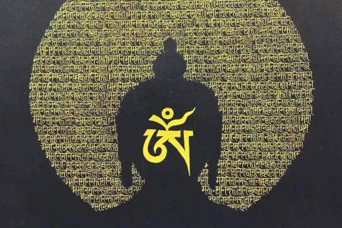 编号138-459322：彩绘唐卡-释迦牟尼佛·经文佛影（44*33CM左右）