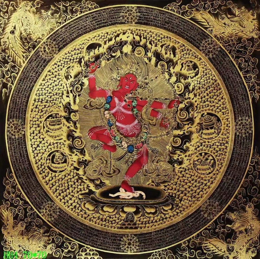 编号138-471340：黑金唐卡-作明佛母坛城（70*70CM左右）
