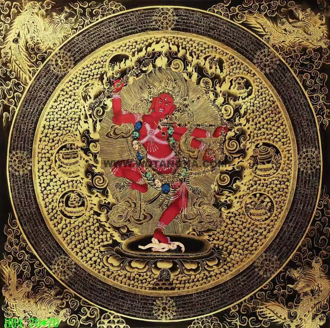 编号138-471340：黑金唐卡-作明佛母坛城（70*70CM左右）