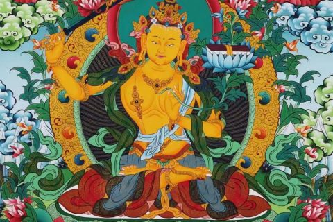 编号138-479460：彩绘唐卡-文殊菩萨·三怙主（94*64CM左右）
