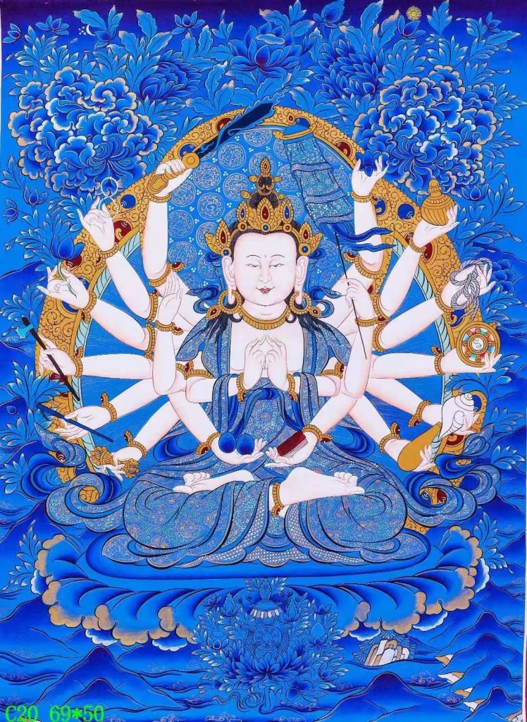 编号138-514032：蓝金唐卡-准提佛母（69*50CM左右）