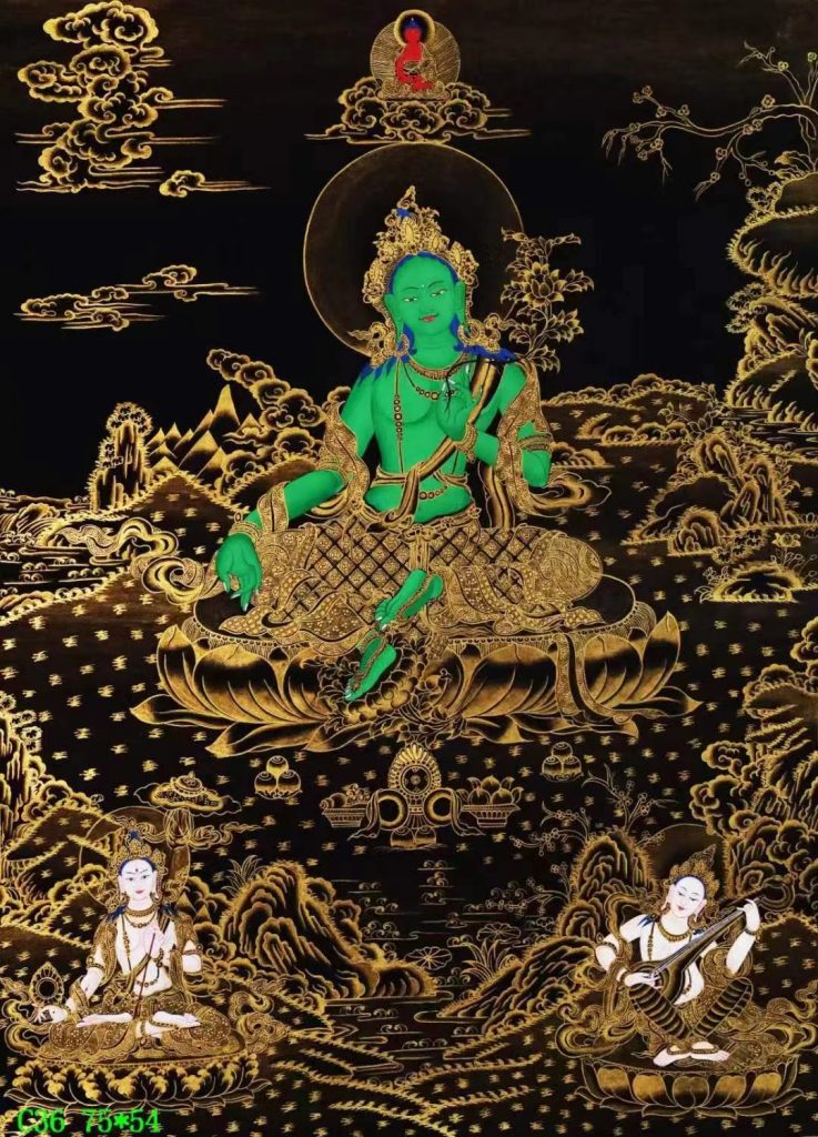 编号138-516997：黑金唐卡-绿度母（74*54CM左右）