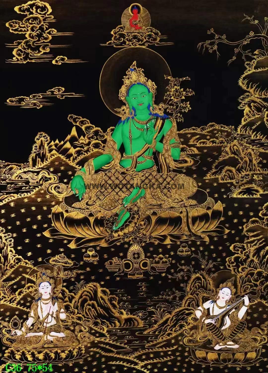 编号138-516997:黑金唐卡-绿度母(74*54CM左右)