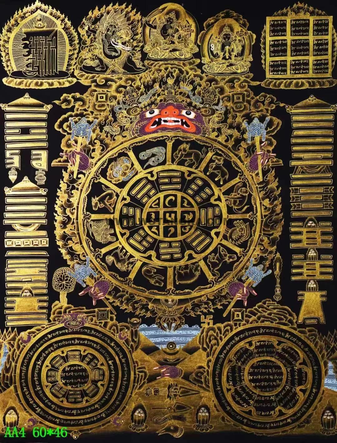编号138-544842：黑金唐卡-九宫八卦（60*46CM左右）