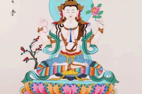 编号138-650505：彩绘唐卡-四臂观音（60*45CM左右）