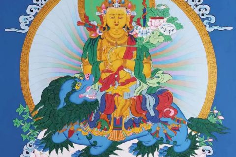 编号138-651470：彩绘唐卡-文殊菩萨（60*45CM左右）