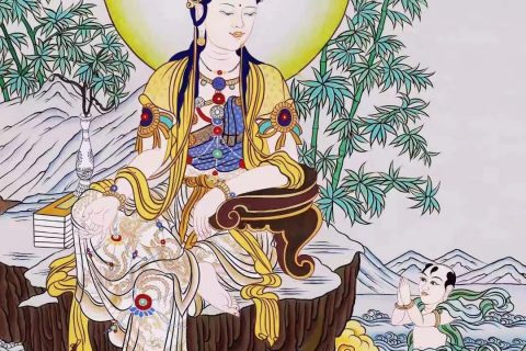 编号138-656680：彩绘唐卡-观音菩萨·善财童子五十三参（70*50CM左右）