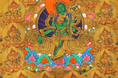 编号138-658147：黄金唐卡-绿度母·二十一度母（75*50CM左右）