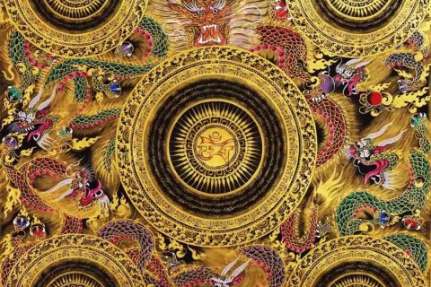 编号138-671198：黑金唐卡-龙坛城（70*62CM左右）