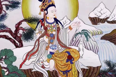 编号138-675939：彩绘唐卡-静息观音（70*50CM左右）