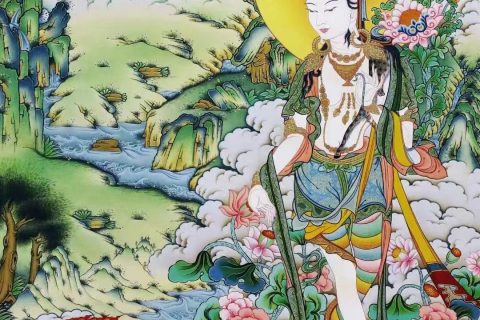 编号138-677044：彩绘唐卡-观音菩萨·三怙主（89*62CM左右）