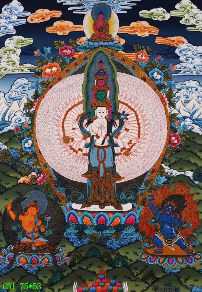 编号138-698810：彩绘唐卡-千手观音·三怙主（75*53CM左右）