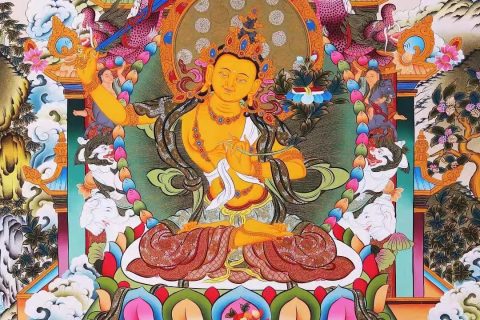 编号138-709661：彩绘唐卡-文殊菩萨·三怙主（99*68CM左右）