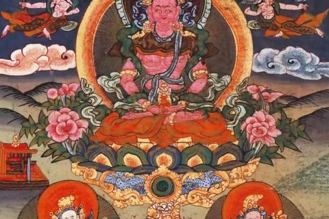 编号138-747782：彩绘唐卡-长寿佛·长寿三尊（25*18CM左右）