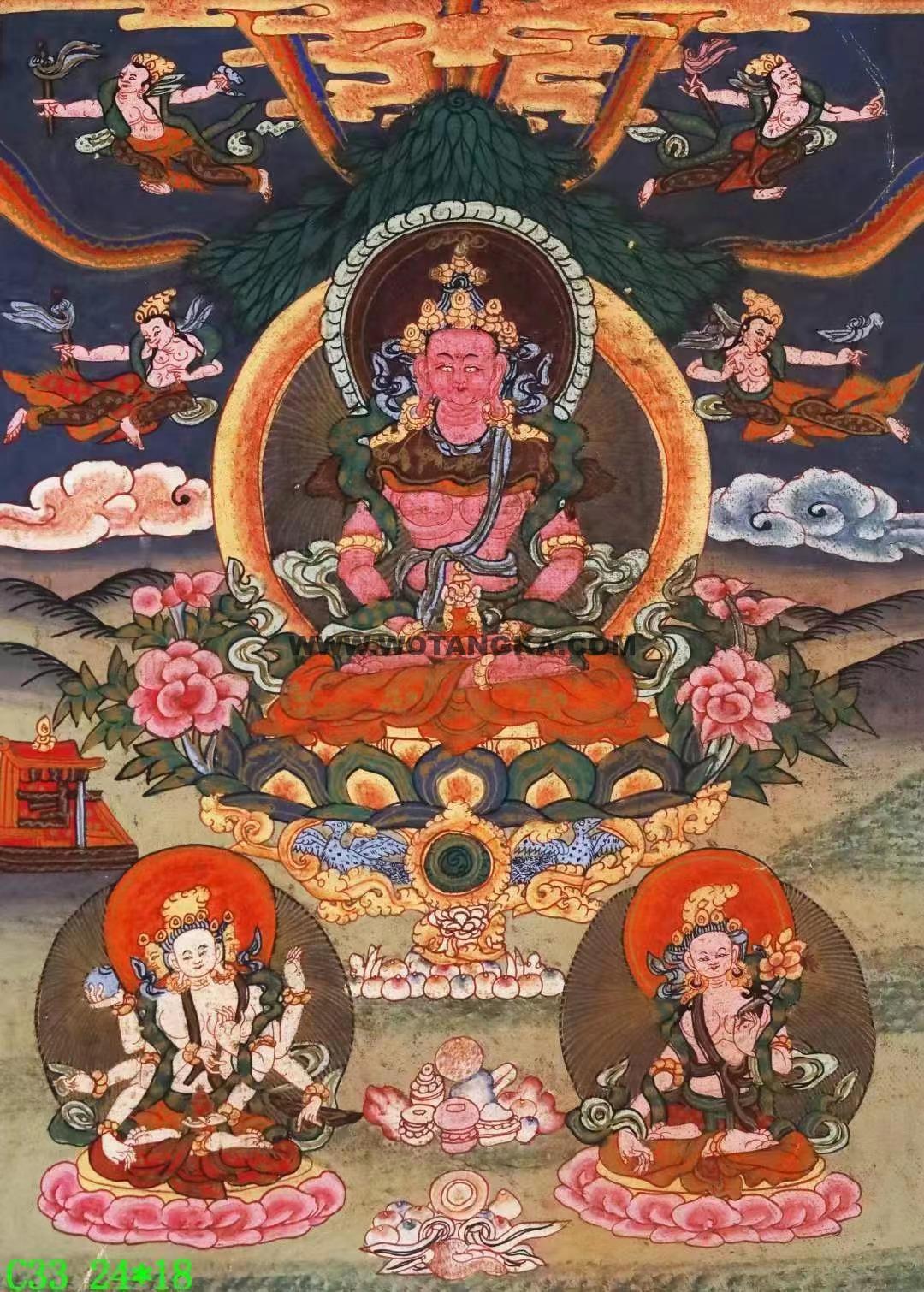 编号138-747782:彩绘唐卡-长寿佛·长寿三尊(25*18CM左右)