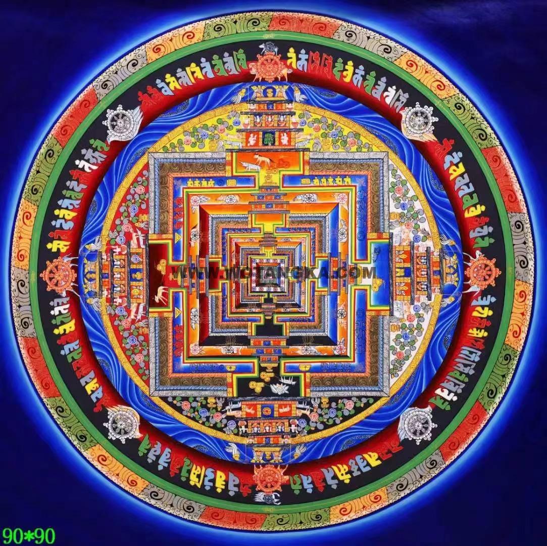 编号138-754115：彩绘唐卡-时轮金刚坛城（90*90CM左右）