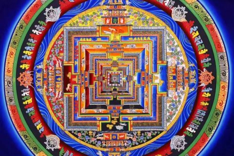 编号138-881589：彩绘唐卡-时轮金刚坛城（90*90CM左右）