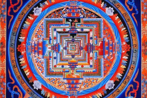 编号138-977808：彩绘唐卡-时轮金刚坛城（50*50CM左右）