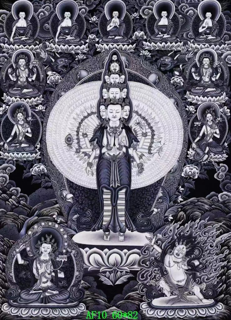 编号138-982228：彩绘唐卡-千手观音·三怙主（82*60CM左右）