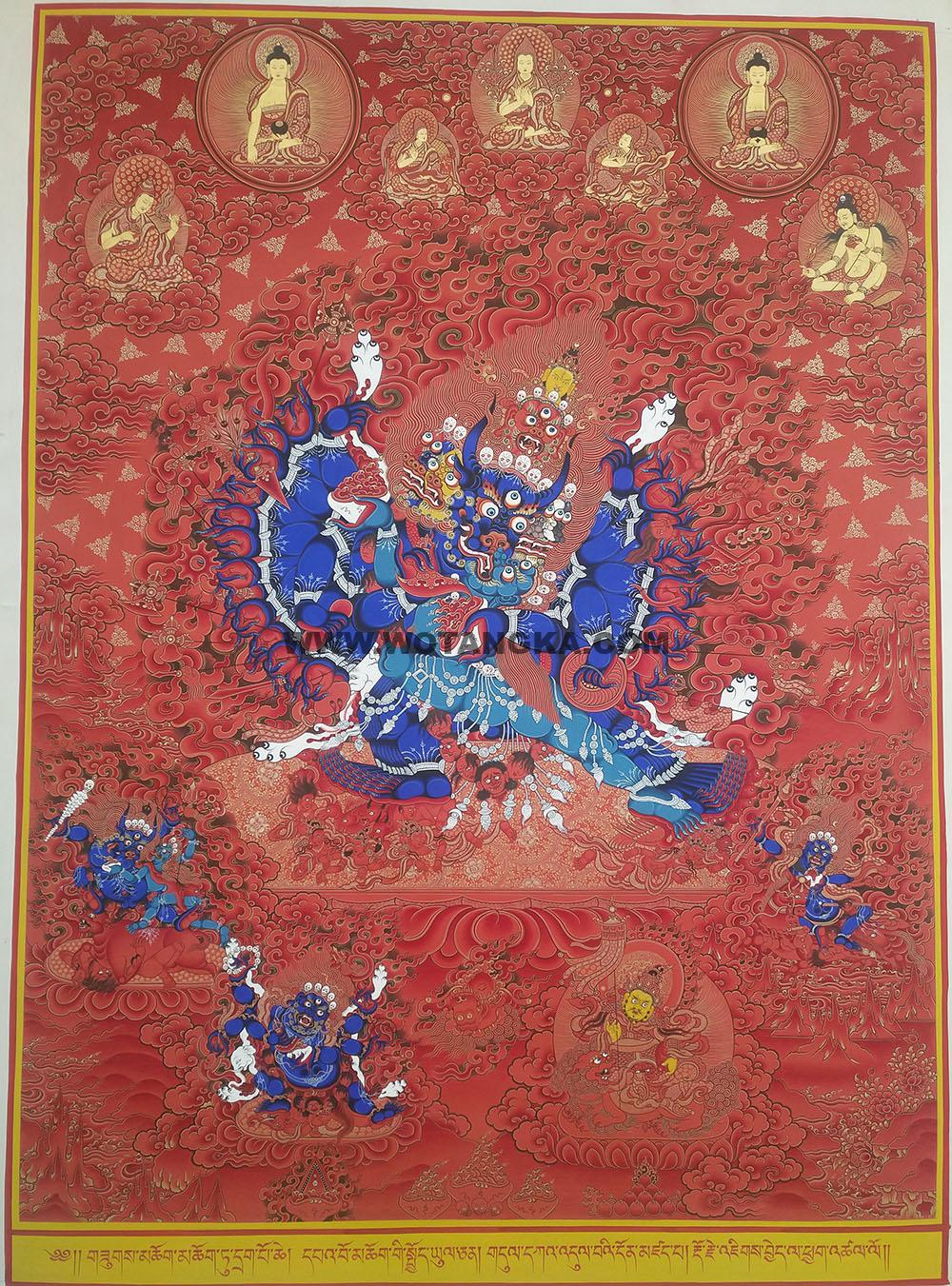 热贡-桑杰扎西·画院：红金唐卡-大威德金刚（120*85CM左右）