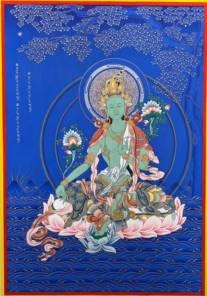 编号188-164379：蓝金唐卡-绿度母（60*45CM左右）