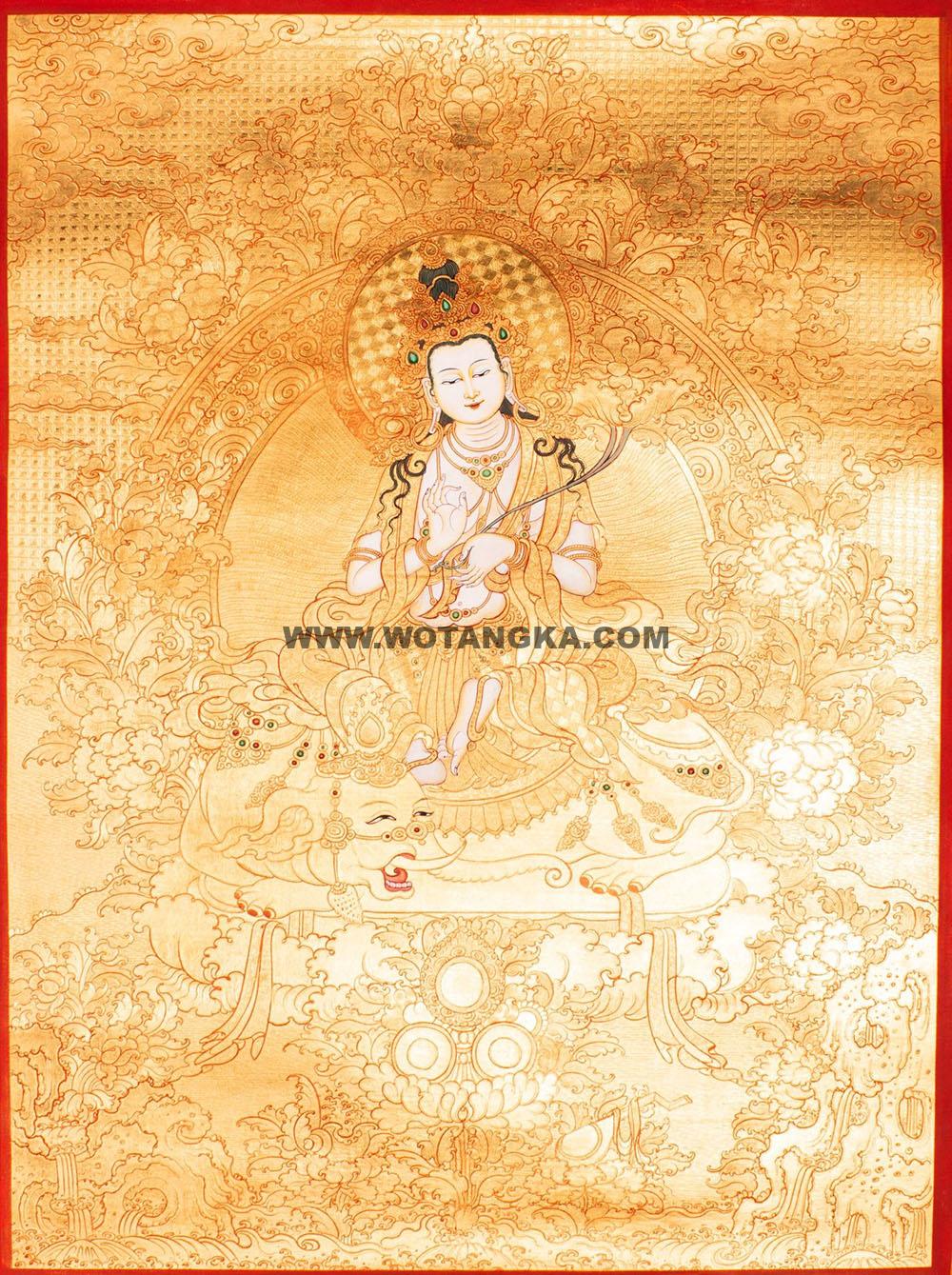 |已结缘·可定制|唐卡寄卖编号:JM·188-320341-普贤菩萨大白象金莲大行供养图(金唐)