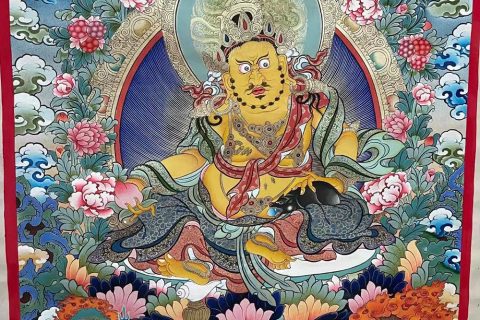 ｜已结缘·可定制｜唐卡寄卖编号：JM·188-340652-黄财神妙音佛母五方财神众智慧吉祥供养图（彩唐）