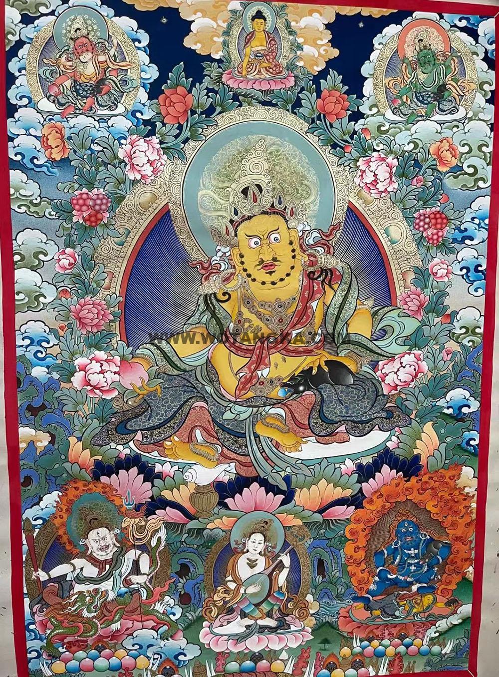 热贡-东智加·画院:彩绘唐卡-黄财神·五方财神(100*70CM左右)