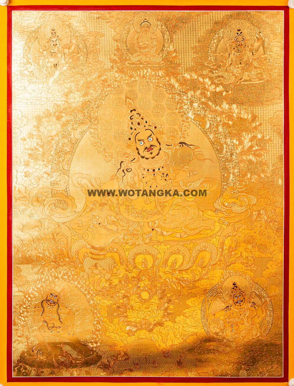 热贡-多杰才旦·画院：黄金唐卡-黄财神·五方财神（100*70CM左右）