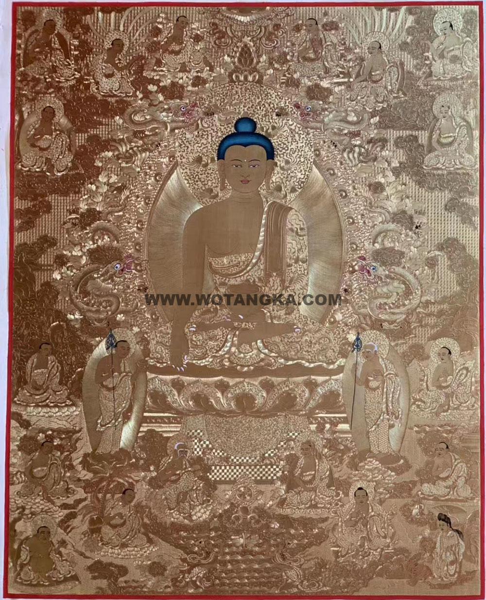 热贡-东智加·画院：黄金唐卡-释迦牟尼佛·十八罗汉（100*80CM左右）
