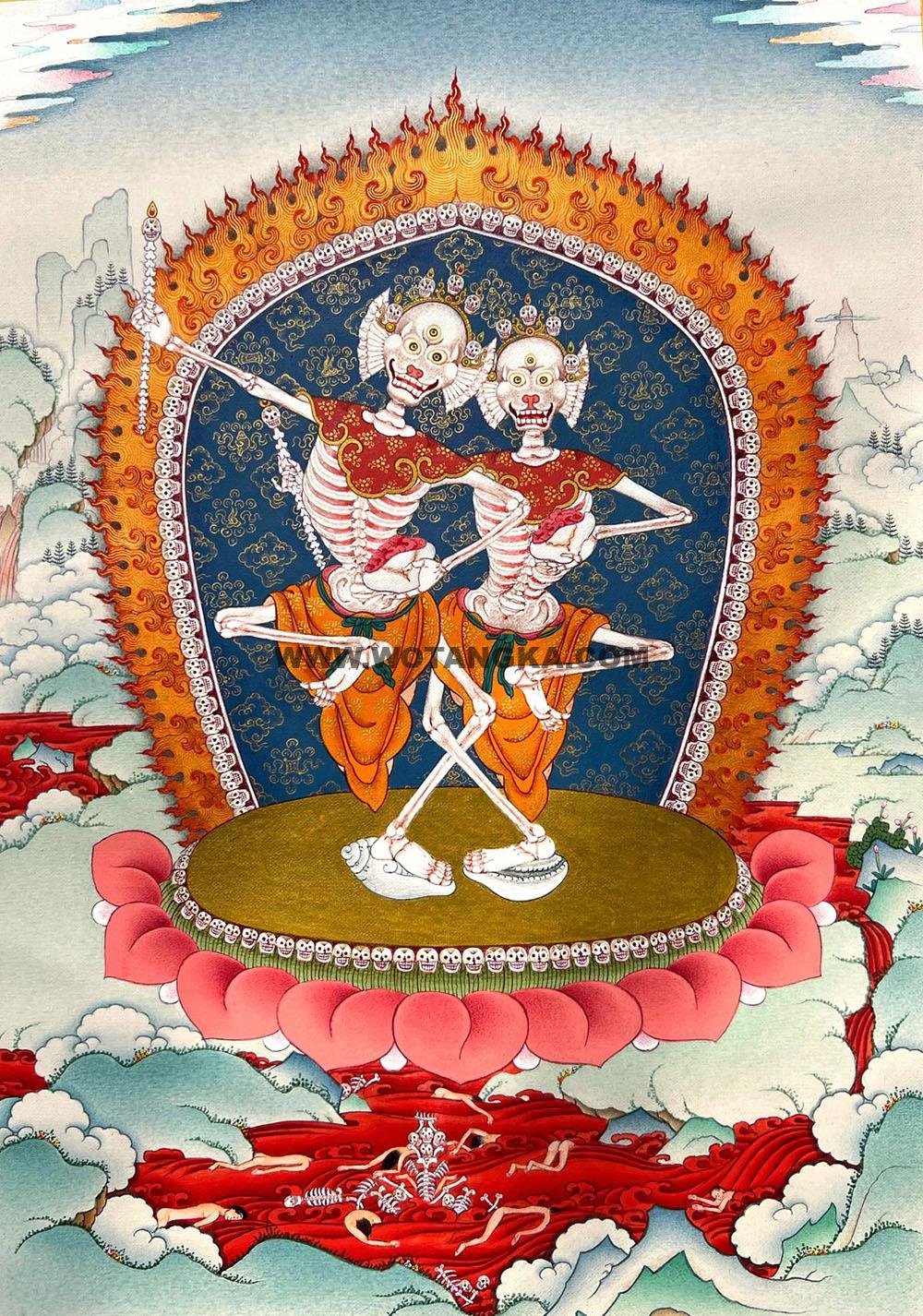 |已结缘·可定制|唐卡寄卖编号:JM·188-381842-尸陀林主业火鲜血海平安供养图(彩唐)