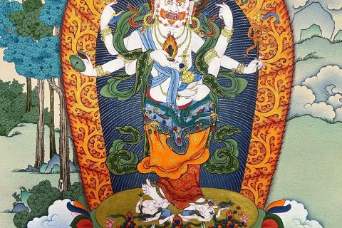 热贡-多杰才旦·画院：彩绘唐卡-白六臂玛哈嘎拉（70*50CM左右）