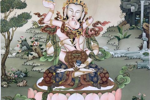 热贡-多杰才旦·画院：彩绘唐卡-金刚萨埵双身像（80*60CM左右）