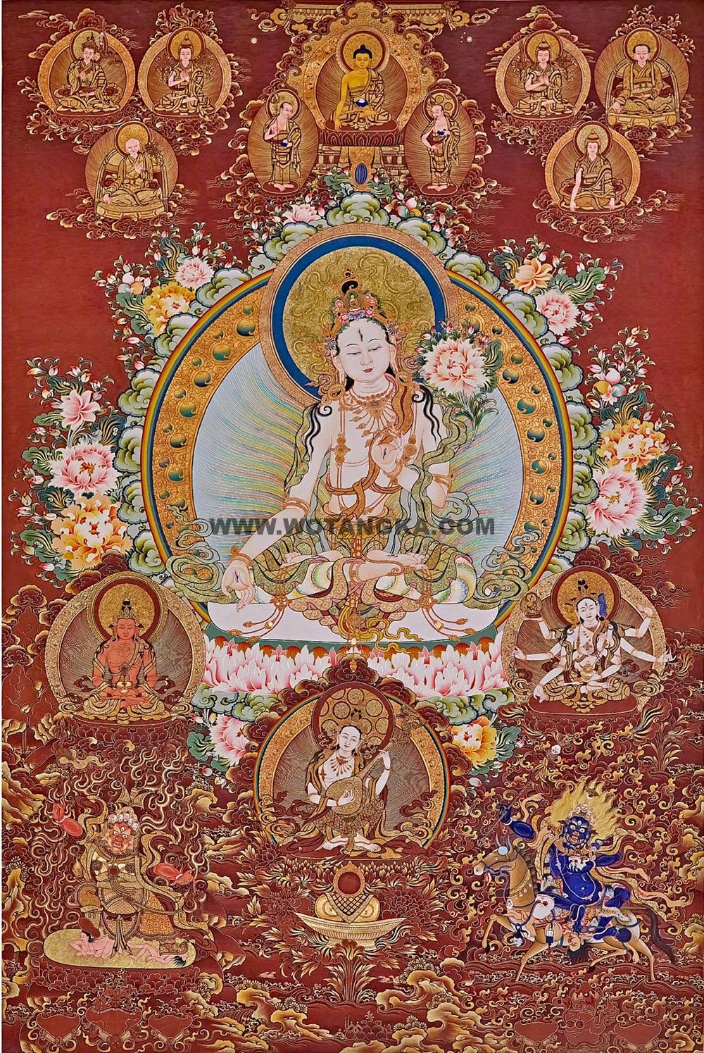 热贡-多杰才旦·画院:红金唐卡-白度母·长寿三尊(120*80CM左右)