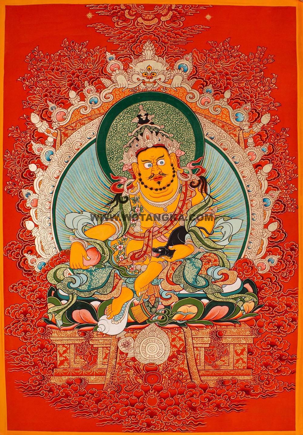 热贡-多杰才旦·画院:红金唐卡-黄财神(60*45CM左右)