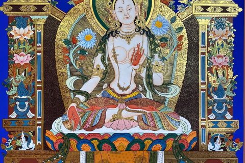 编号188-602017：蓝金唐卡-白度母（90*60CM左右）