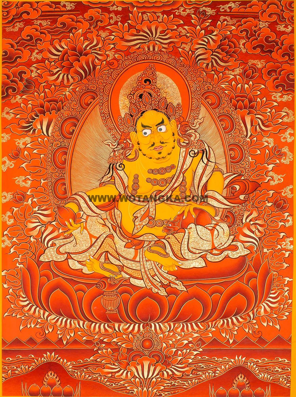 |已结缘·可定制|唐卡寄卖编号:JM·188-641807-黄财神水月莲花财富供养图(红唐)