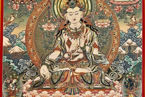 编号188-812645：彩绘唐卡-白文殊菩萨·五部文殊（100*70CM左右）