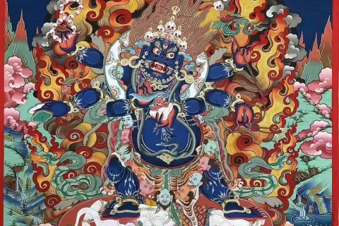 编号188-845031：彩绘唐卡-六臂玛哈嘎拉（90*55CM左右）