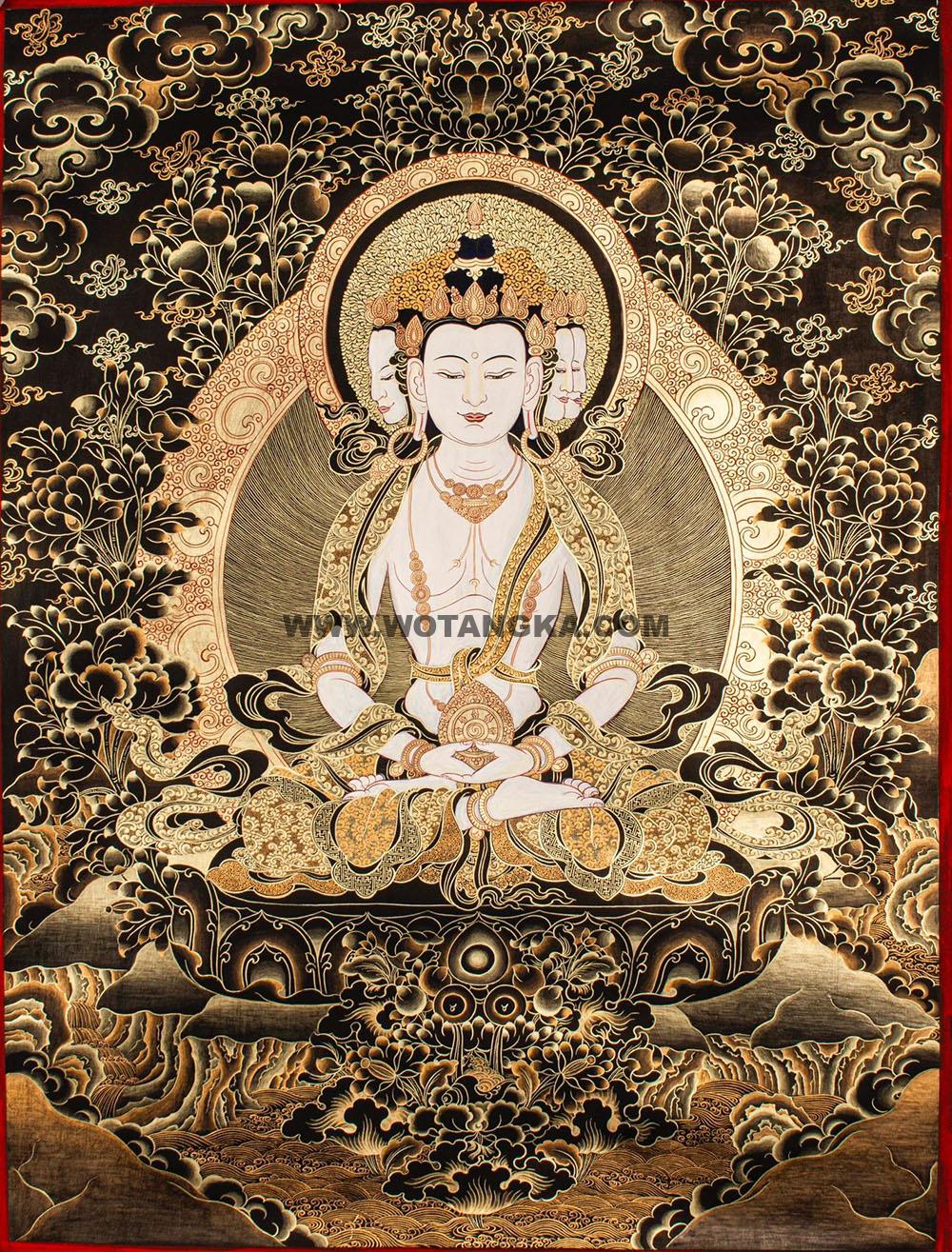 编号188-918638:黑金唐卡-四面大日如来(60*45CM左右)